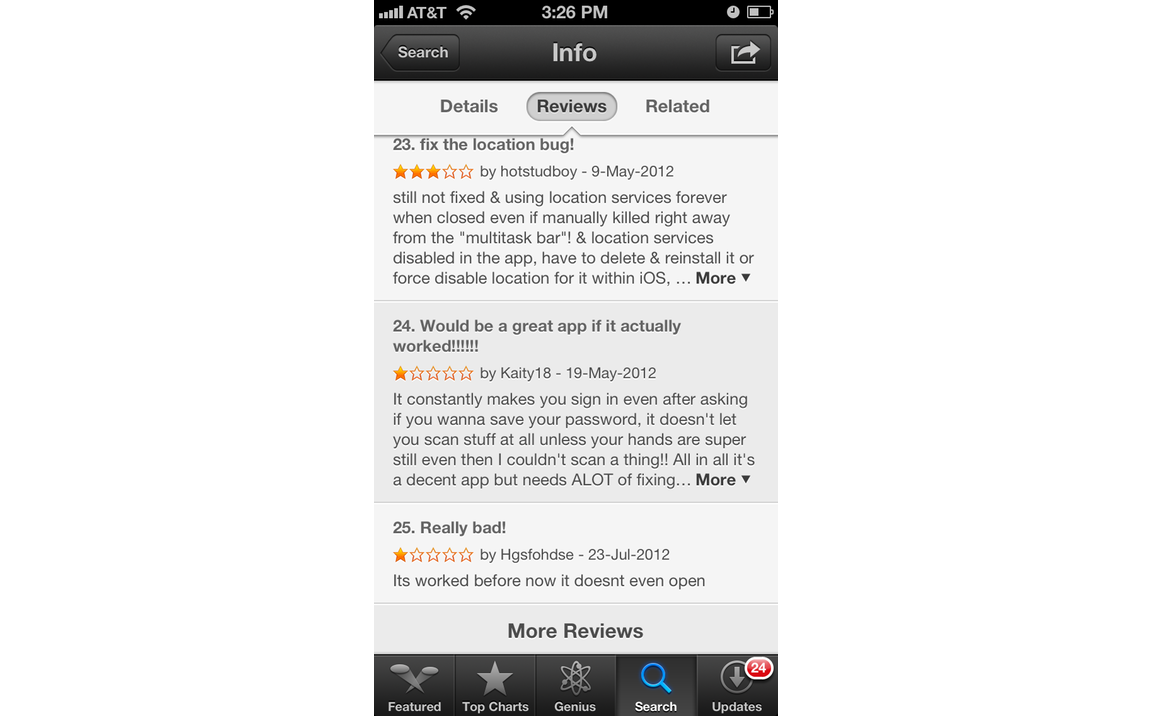 Bad app store reviews