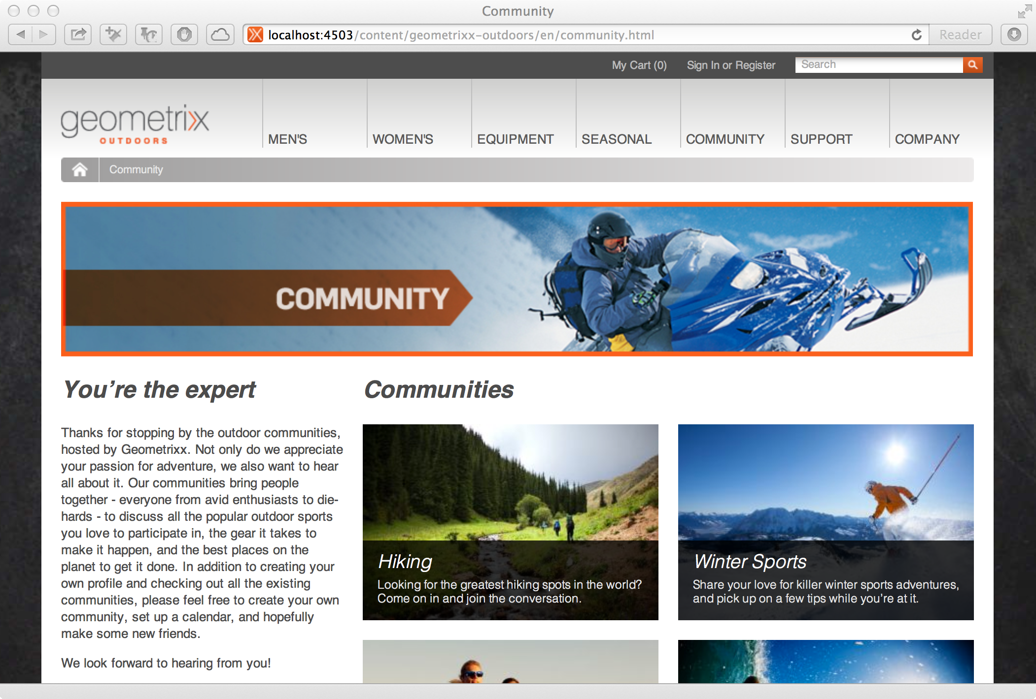 Geometrixx Outdoors Communities desktop site