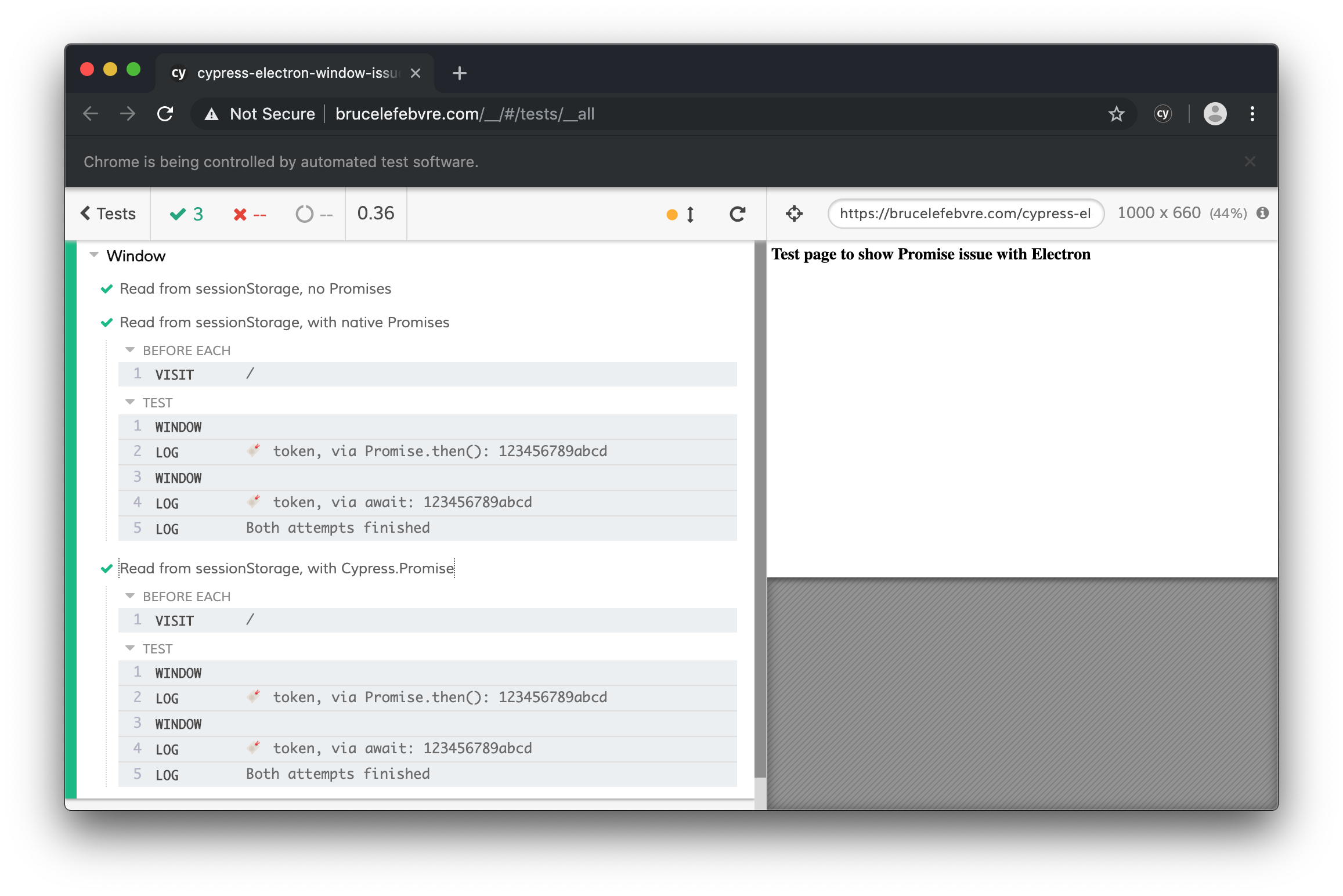 issues E2E tests in Avoiding Cypress your Promises ... with